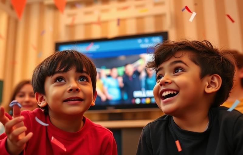 Two kids excitedly watching a viral video reach millions of views